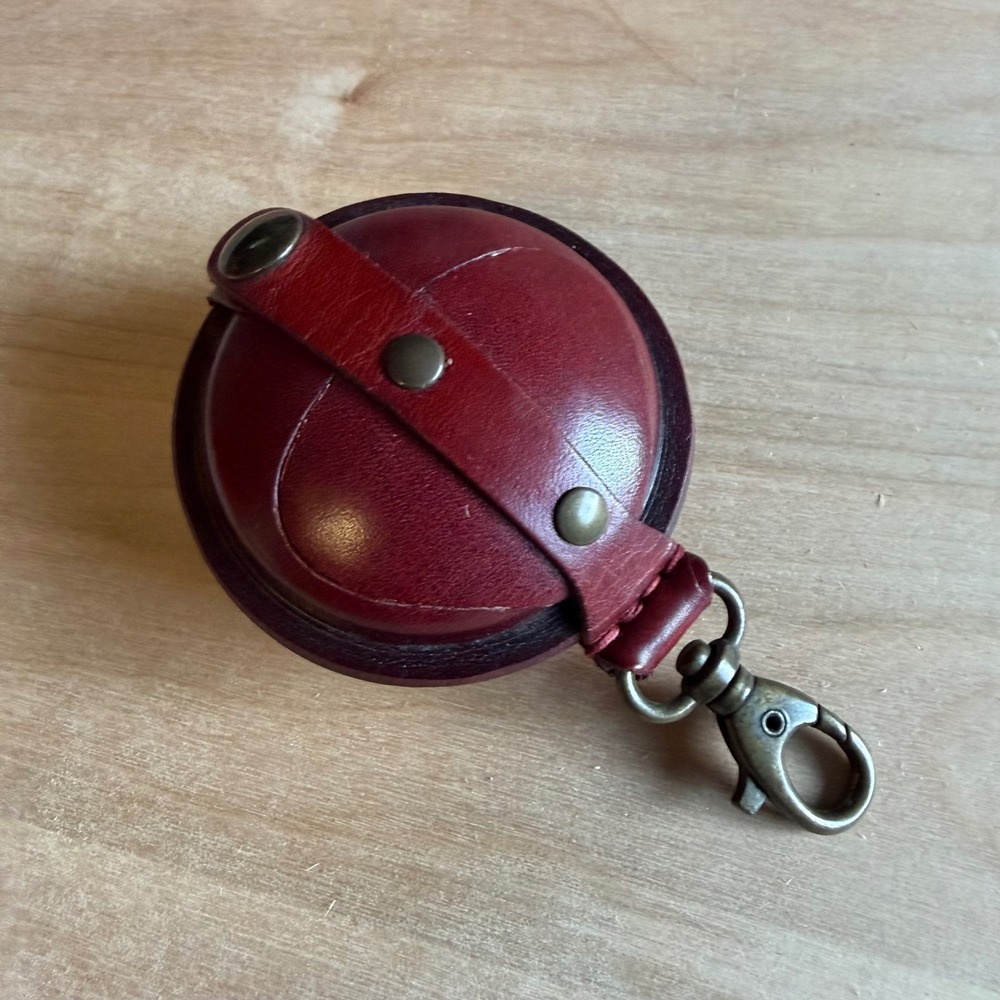 Round Ball Red Leather Coin Purse Burgundy Round Clip-on Accessory Unisex